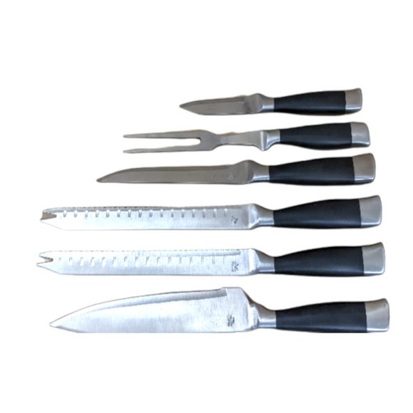 Gourmet Traditions Kitchen Knife Set with Carrying Case Black Handles - Picture 5 of 13